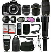 Canon Rebel T5 SLR Digital Camera + 18-55mm IS II + 6.5mm Fisheye + 55-250 IS STM + 650-2600mm Lens + Filters + 128GB Memory + Action Stabilizer + i-TTL Autofocus Flash + Backpack + Case + 70" Tripod