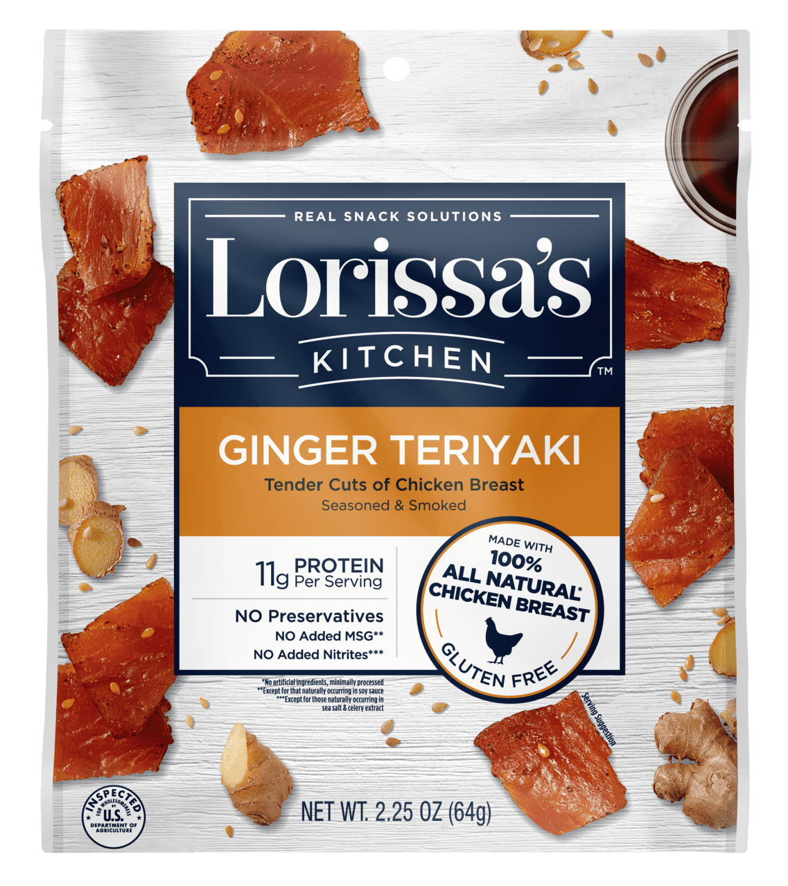 Lorissa S Kitchen Chicken Cuts Gluten Free Ginger Teriyaki 2 25 Oz Walmart Com Walmart Com