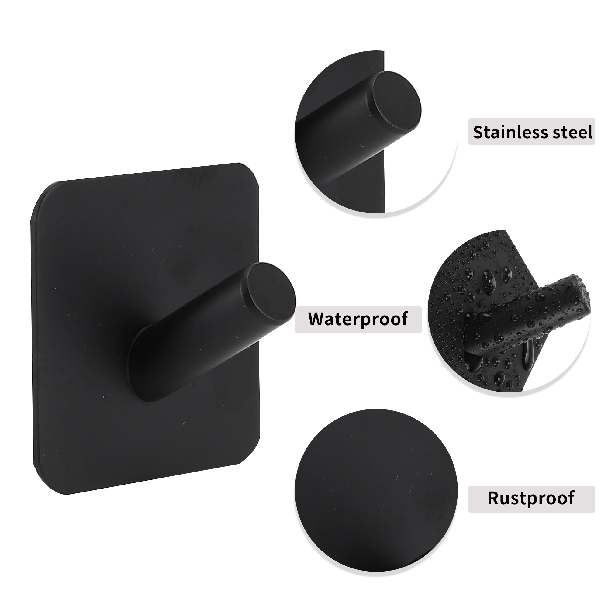 Unique Bargains 2Pcs Adhesive Hooks Wall Hooks Stick on Bathroom Kitchen Black
