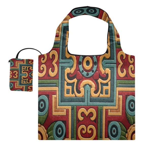 Large Capacity Print Tote Bag,Lightweight Portable Foldable Shopping Bag Aztec-style