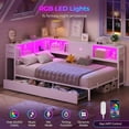 thumbnail image 5 of Twin Size Corner Bed Frame with Bookcase Storage,Twin Daybed with Charging Station,Platform Bed Frame with Led Lights and Storage Drawers for Living Room,Bedroom,Guest Room,Easy Assemble,White, 5 of 9