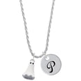 thumbnail image 1 of Delight Jewelry Silvertone 3-D White Ghost with Black Crystals Silvertone Script Initial Disc - P - Charm Necklace, 20"+3", 1 of 4