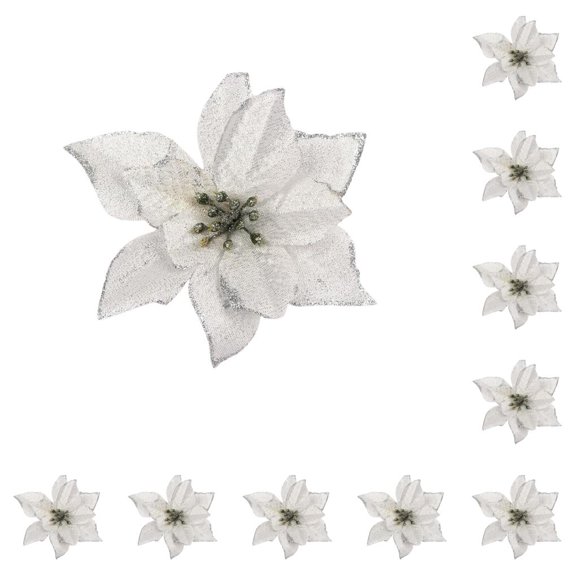 Billuyoard 10 piezas de flores de Navidad decoración Artificial Plata 10Conjunto