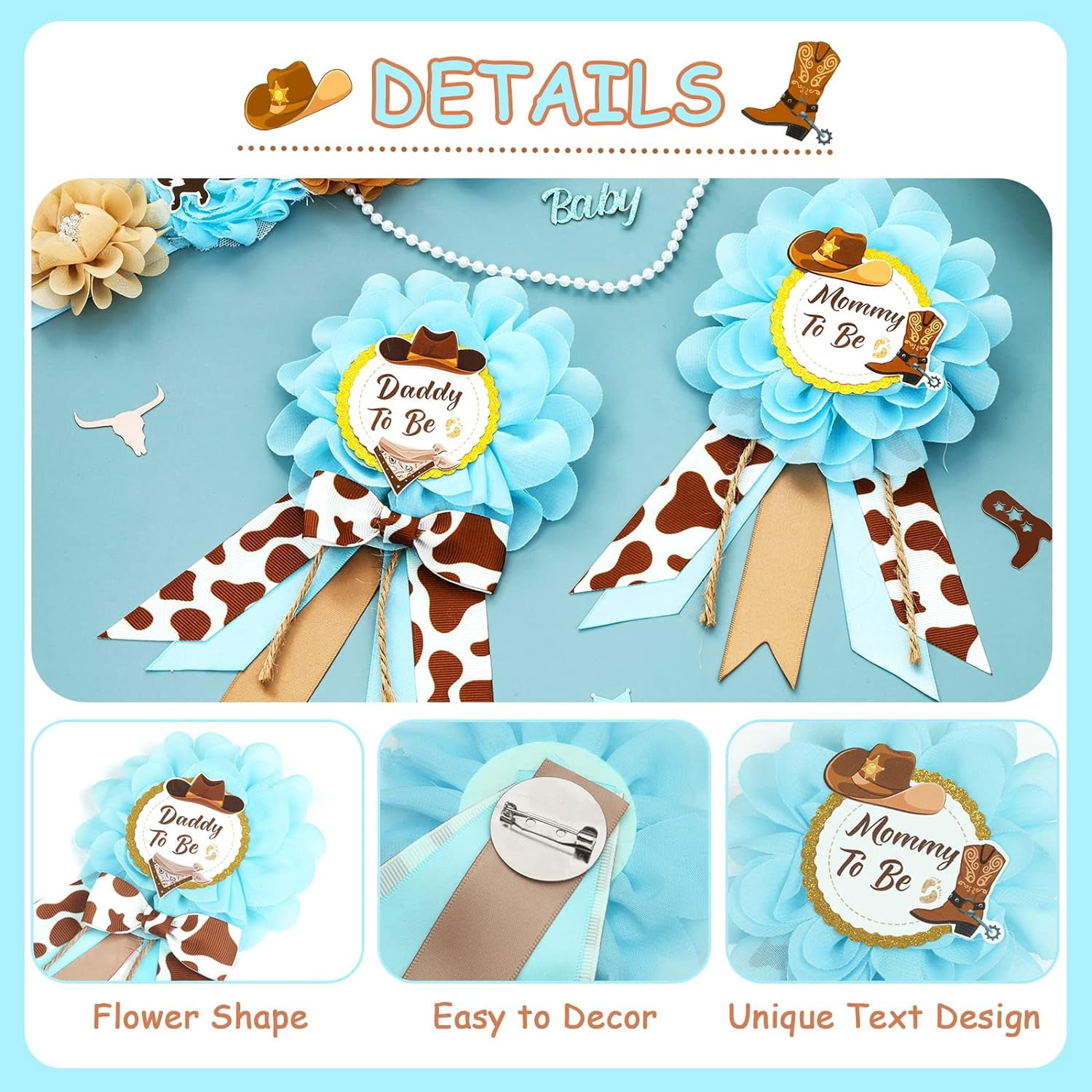 JOYMEMO Blue Highland Cow "Mom To Be" Sash – Satin Baby Shower Sash For Gender Reveal Parties - View #11