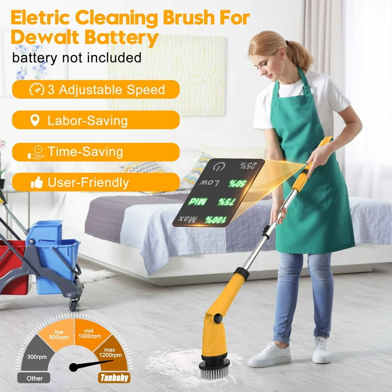 qimedo 1200 RPM Battery Electric Spin Scrubber, Highly Powerful Cordless  Cleaning Brush with Smart Display, Electric Tile Floor Scrubber with 8