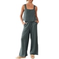 thumbnail image 1 of Lucakuins - Conjunto de pantalones de pierna ancha con banda elástica para mujer, 2 piezas, color sólido Lucakuins moda, 1 of 9