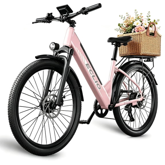 ECLIO Electric Bike for Adults, 750W Brushless Motor 50 Mile Range 26" Low Step Commuter Ebike, Removable Hidden Battery - Pink