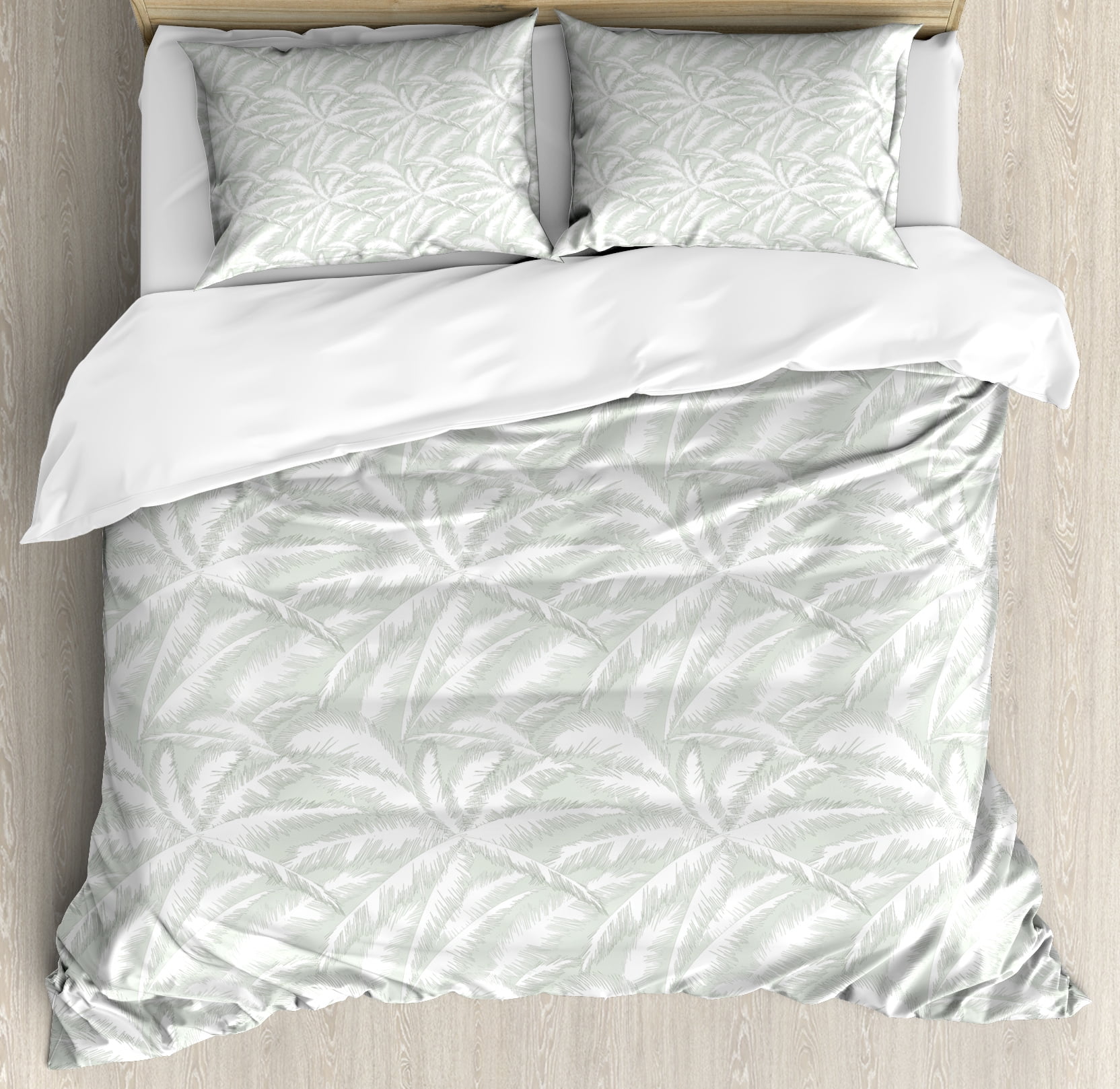 Palm Tree Duvet Cover Set Abstract Leae Of Exotic Beach Trees With Pastel Artistic Display Decorative Bedding Pillow Shams Pale Sage