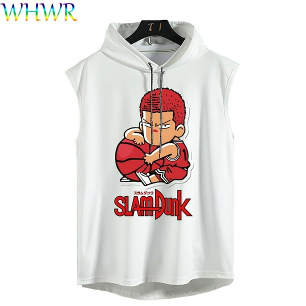 Camiseta con capucha de Slam Dunk para hombre, camisetas sin mangas informales de Anime, camisetas de algodón de gran tamaño, chaleco sin mangas, ropa deportiva de Hip Hop, Sakuragi, Verano
