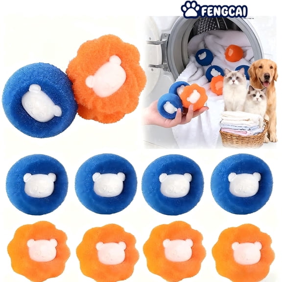 Fengcai Reusable Washing Dryer Balls, Pet Hair Lint Catcher Remover for Laundry Washer & Dryer, Orange Blue, 10 Pack