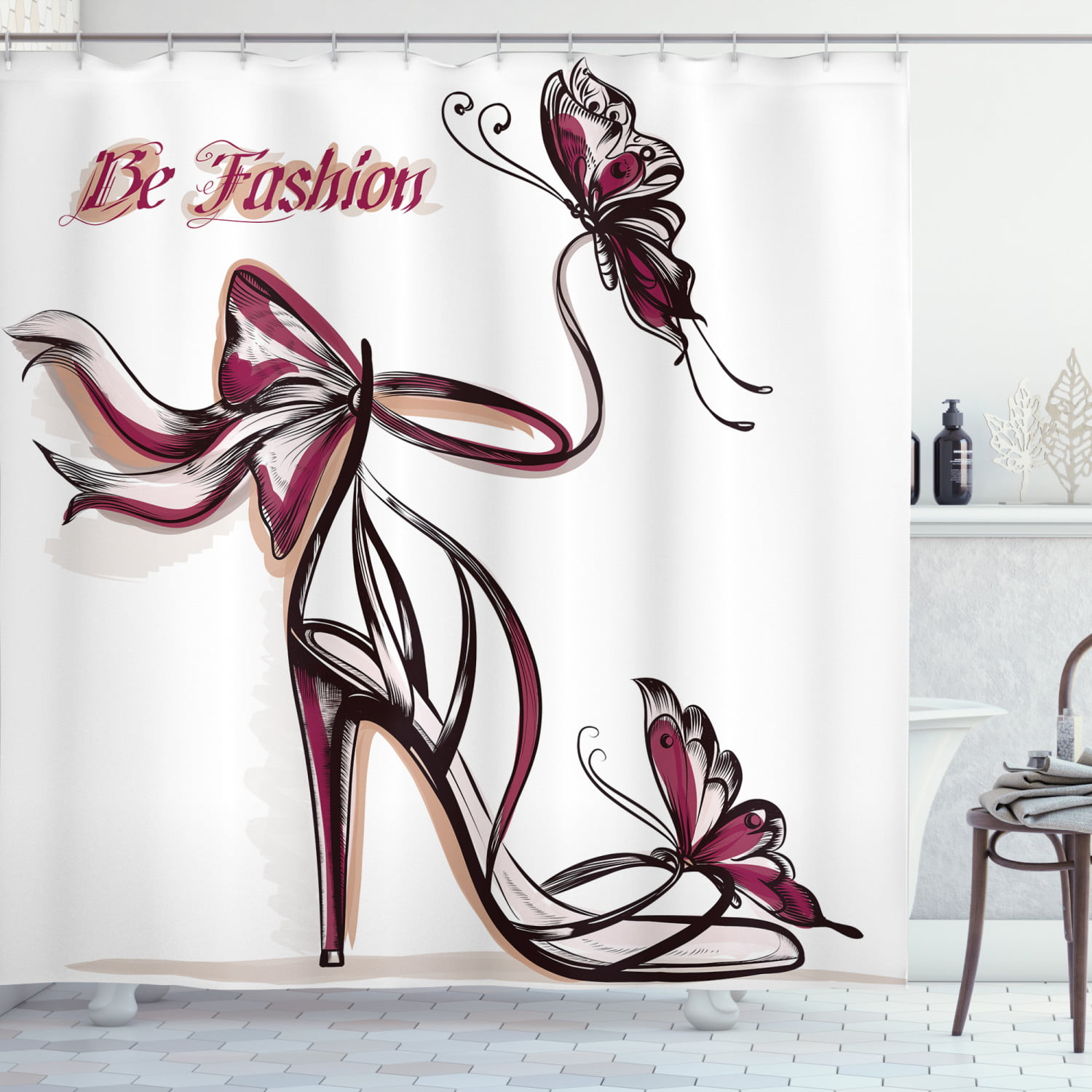 72x72'' Elegant high heel shoes Bathroom Shower Curtain Waterproof 12 Hooks 