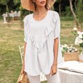 thumbnail image 4 of Camiseta de mujer de manga corta, cuello redondo, camisa con volantes, camiseta holgada de verano, blanco, L AweSitey AP001237-03, 4 of 7