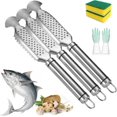 thumbnail image 1 of 2-in-1 Stainless Steel Fish Scaler + Ginger Grater, Multifunction Fish Scale Scraper Remover with Sawtooth Descaler and Hanging Handle, No Mess Tool for Kitchen, Market, Restaurant, Anglers (3PCS), 1 of 8