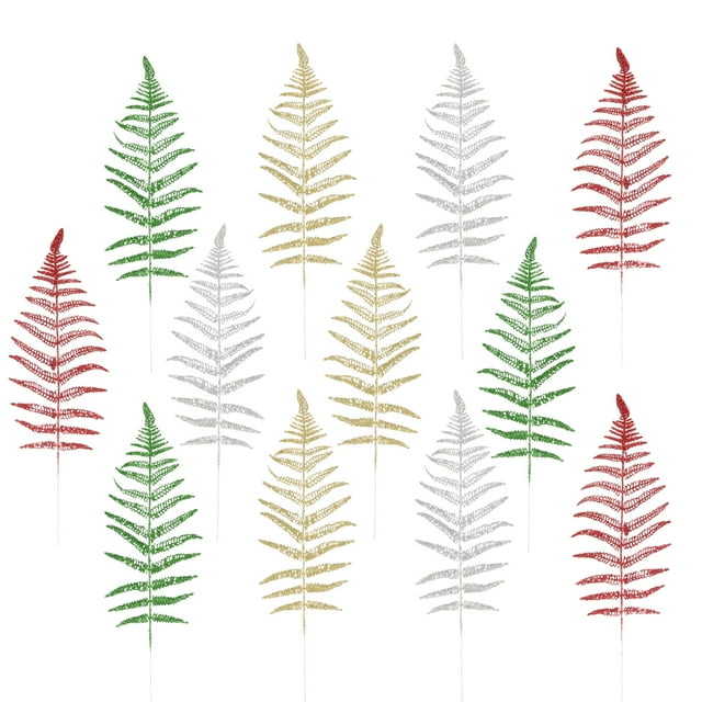12 piezas Simulación Persa Hojas Suministros decorativos de Navidad Plantas festivas de plástico para el hogar Tienda Oro Plata Rojo Verde