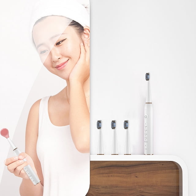 Cepillo de dientes eléctrico 2 en 1 con 4 cabezales y 1 cepillo de limpieza facial, 5 modos y temporizador. Cepillo de dientes eléctrico para limpiar tu rostro.