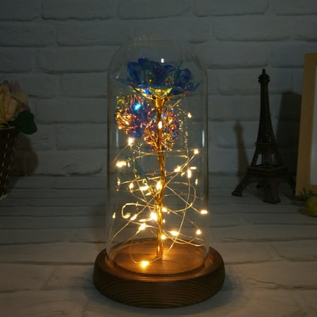 

Romantic Immortal Flower Micro Landscape Rose Simulation Glass Shade Led Llight