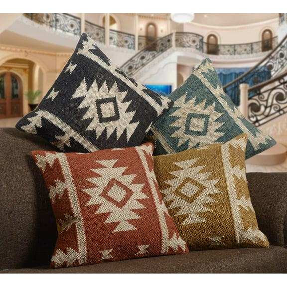 4 pcs set of Indian Hand loomed Cushion cover, Natural Jute pillows Covers, 18x18 Inch Hand-woven Throw Pillowcases, Home Decor Sofa Pillow covers