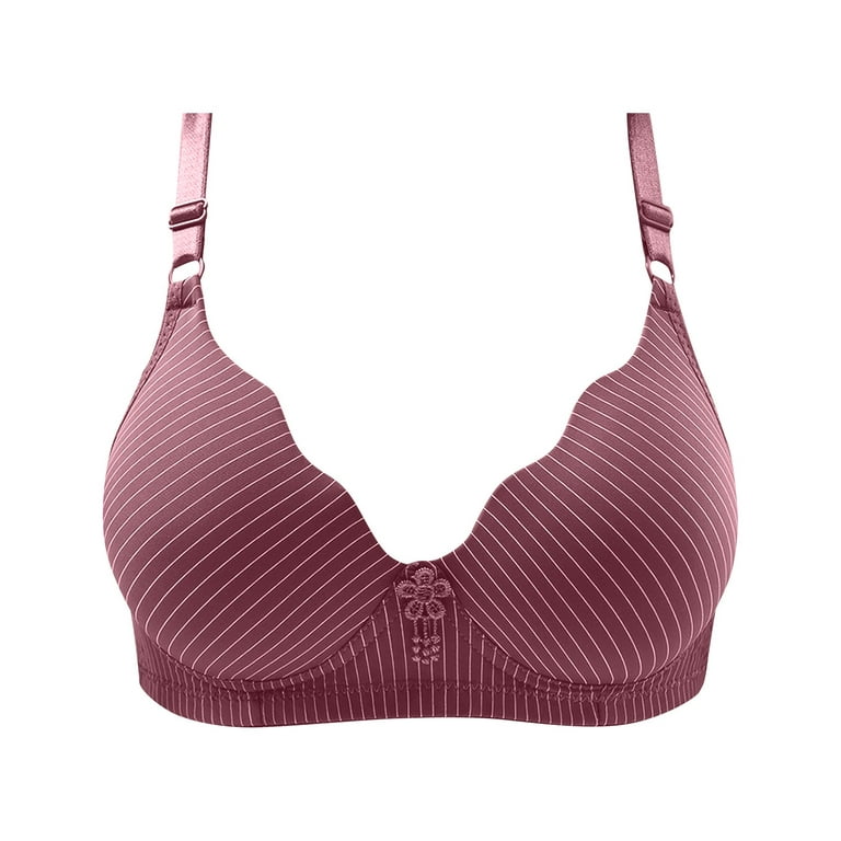 Sksloeg Bra Plus Size Support Seamless Stretch Stripes Bra with Full  Coverage, Wireless Push Up Bra Comfort Fixed Pad As Everyday Bra,Purple 42  