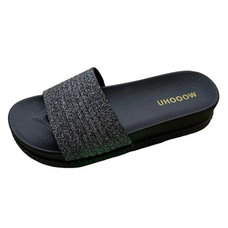 

Daznico Womens Sandals Ladies Shoes Comfortable Soft Thick Sole Slippers Simple Beach Shiny Outdoor Slippers ( Black 8 )