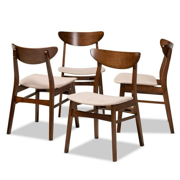 Maklaine Mid-Century Modern Beige Upholstered Wood 4-Piece Dining Chair Set