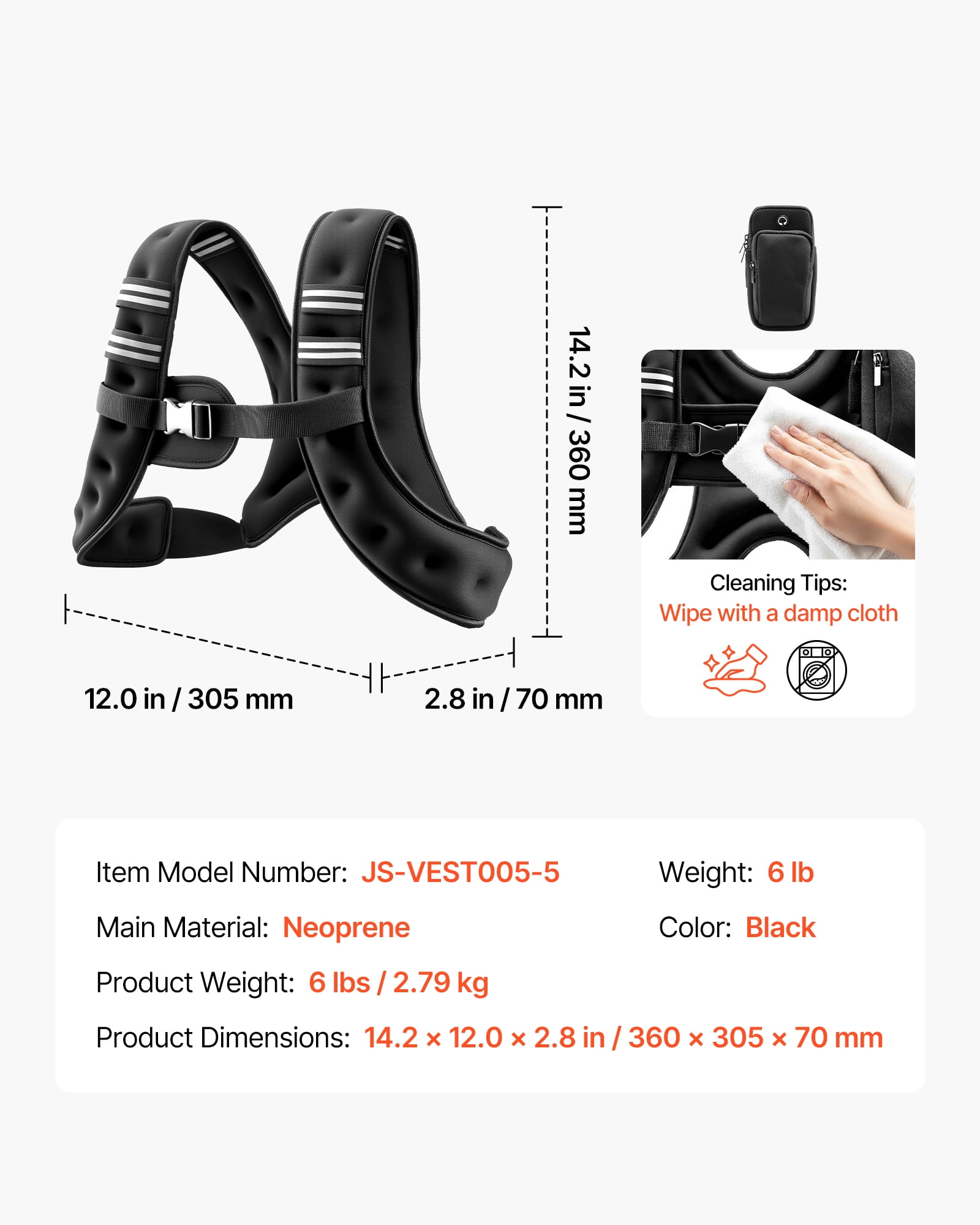 VEVOR Weighted Vest, 6 lbs Body Weight Vest for Men Women, with Reflective Stripe, Adjustable Buckle, Workout Equipment for Strength Training, Running, Jogging, Fitness, Muscle Building, Weight Loss