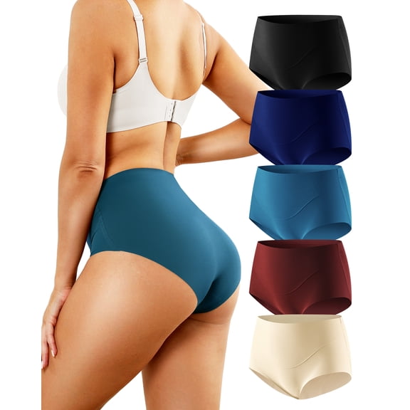 Aijolen Seamless Underwear for Women Invisible Full Coverage High Waisted Briefs No Show Breathable Comfortable Panties 5 Pack(S,Indigo Inlet)