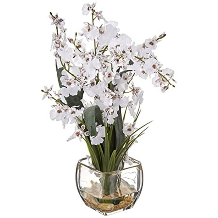 Nearly Natural 1119-WH 19in. Dancing Lady Orchid Liquid Illusion Silk Flower Arrangement   White Nearly Natural 1119-WH 19in. Dancing Lady Orchid Liquid Illusion Silk Flower Arrangement   White