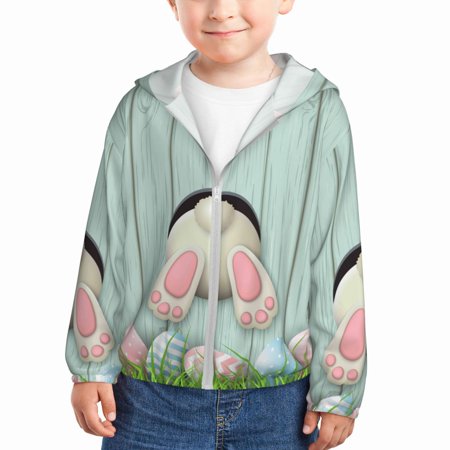 

Vsdgher White Bunny Bottom And Easter Eggs Kids Sun Protection Hoodie with Zip Rash Guard Tops Children s Long Sleeve Sun Protection Clothing - 2 Years