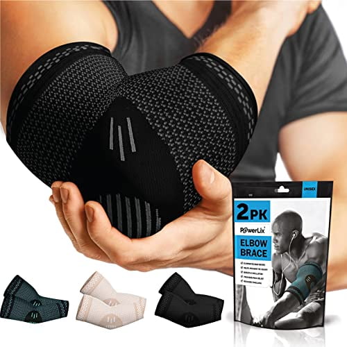 PowerLix Support de Compression pour Coude - Manchon pour Tendinite, Tennis et Traitement du Coude pour Golfeurs, Arthrite, Entraînements, Musculation - Réduit la Douleur au Coude Noir, L