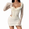 thumbnail image 2 of Women Mesh Top Lace Crop Top Long Sleeve Sheer Blouse Y2K Mesh Shirts Going Out Tops Club Outfits Color S, 2 of 10