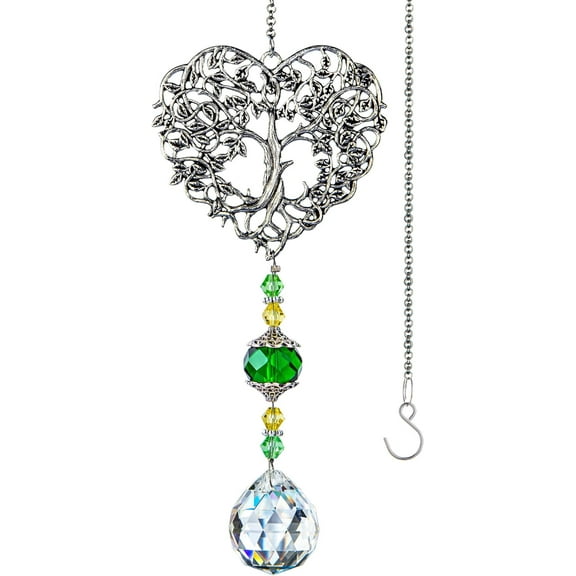 Tree of Life Crystal Suncatchers Crystal Drop Prism Rainbow Maker Hanging for Home Garden Decoration, Heart Shaped