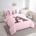 thumbnail image 2 of Erosebridal Black Pink Leopard Print Bow Knot Girl Twin Bedding Sets 7-Piece,Personalized Initial A Bedding Comforter Set For Teens,Pink Reversible, 2 of 6