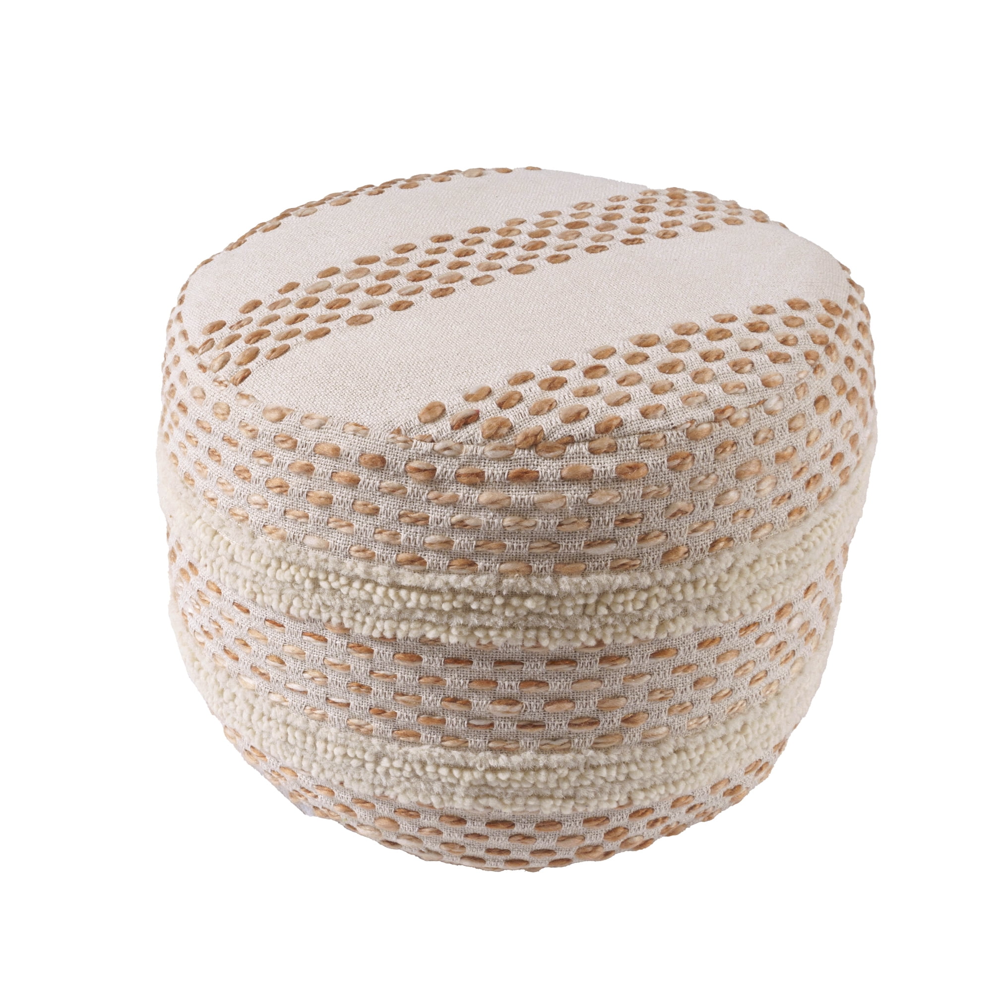 Ox Bay Amadeus Striped Farmhouse Cotton Ultra-Soft Indoor Ottoman Pouf, White/Adobe, 18" x 18" x 14"