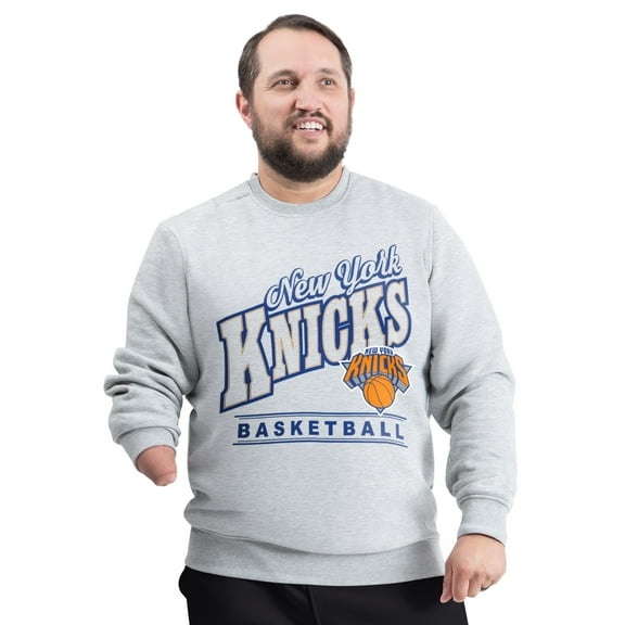 Men's G-III Sports by Carl Banks Gray New York Knicks Adaptive Headliner Fleece Crewneck Sweatshirt