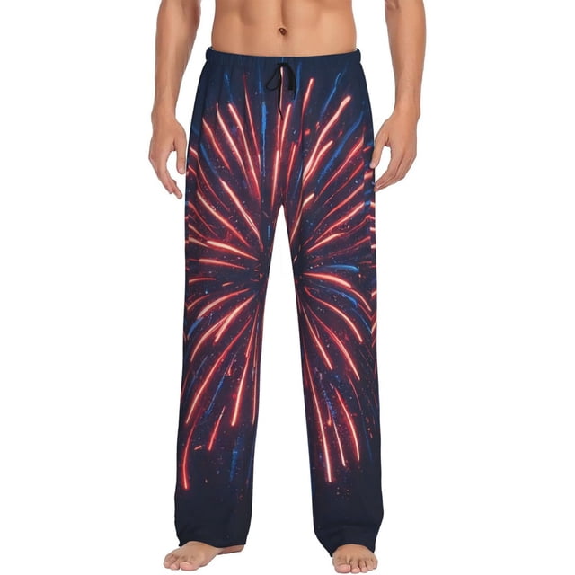Fotbe Fireworks3 Pantalones de Pijama para Hombre, Pantalones de Dormir, Pantalones de Casa con Cintura Ajustable y Bolsillos-X-Large