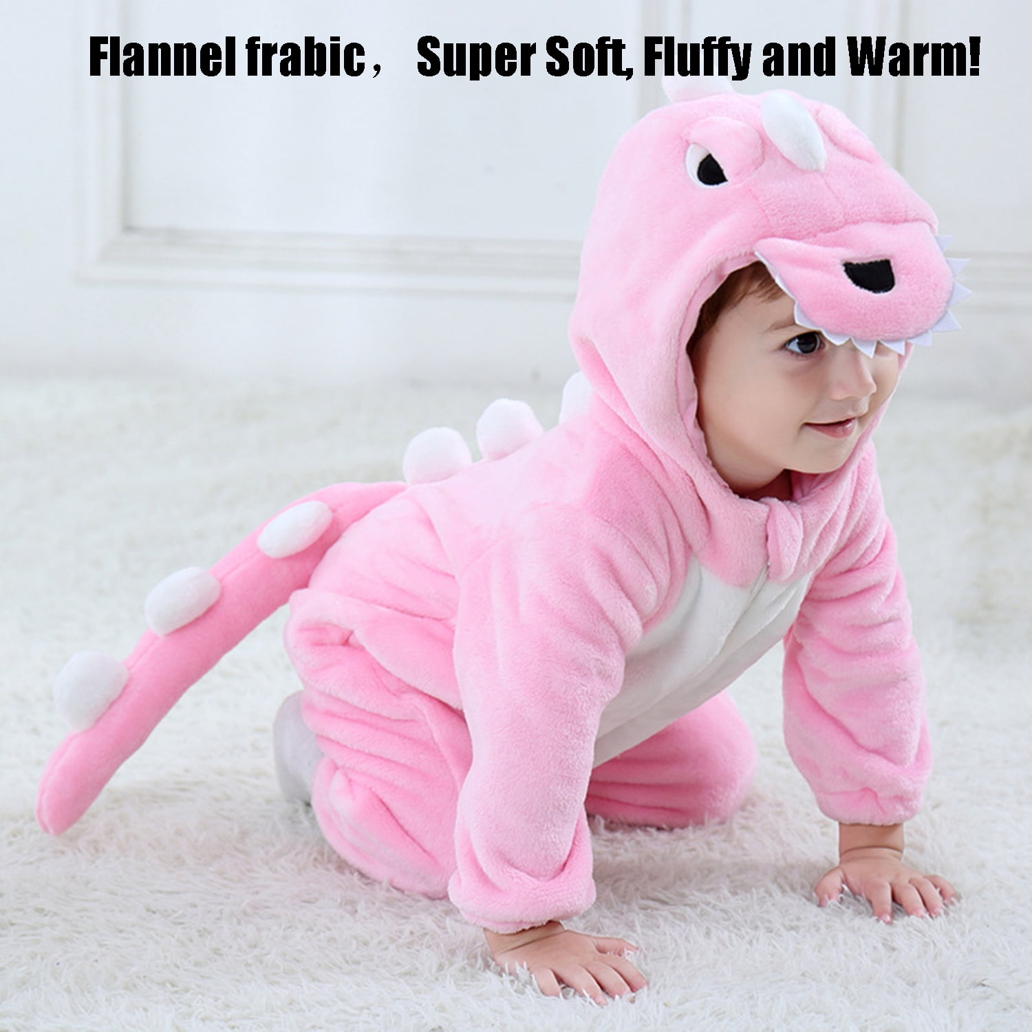 Baby Pink Dinosaur Costumes Unisex Toddler Onesie Halloween Dress Up Romper, 6-12 Months