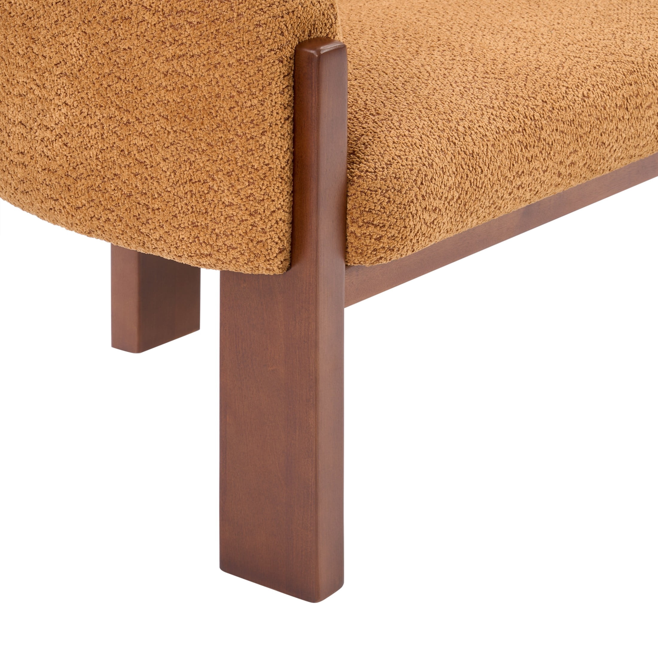 Christopher Knight Home 63.25" Modern Curved Boucle Loveseat Sofa with Wood Legs, Walnut+Caramel