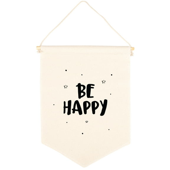 Koyal Wholesale Hanging Wall Canvas Banner Be Happy Canvas, Nursery Wall Decoration Banner, 1-Pk