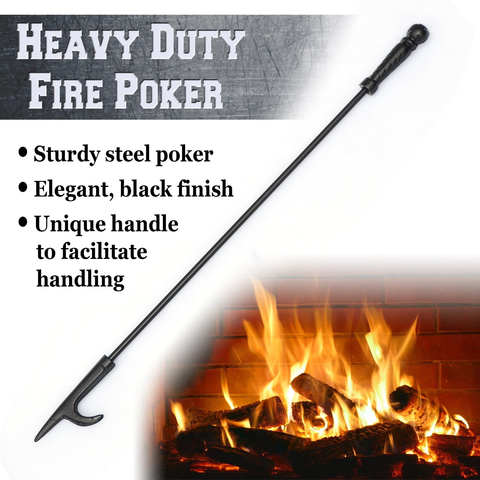 SUNRISEUMBRELLA New Campfire Fireplace Fire Poker Tool Extra Long 26.5", Black