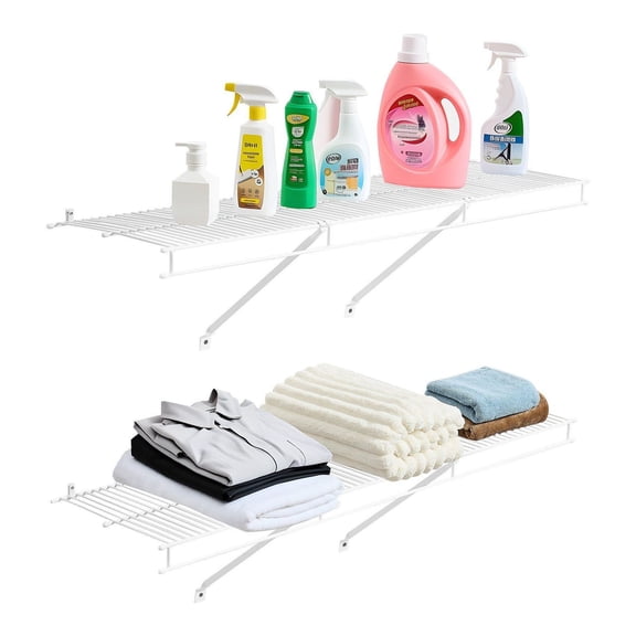 Wire Shelf Kit 4ft, Set of 2 - Wall Mounted Storage Shelves, Heavy Duty Carbon Steel, Hanging Closet Organizer for Bedroom, Closet, Laundry, Garage