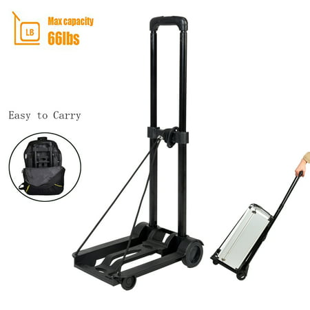 Zimtown Compact Lightweight 66 lbs / 30kg Folding Hand Truck, Heavy Duty 4-Wheel Solid Construction Utility Cart, Perfect for Luggage, Personal, Travel, Auto, Moving and Office