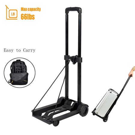 Zimtown Compact Lightweight 66 lbs / 30kg Folding Hand Truck, Heavy Duty 4-Wheel Solid Construction Utility Cart, Perfect for Luggage, Personal, Travel, Auto, Moving and Office (Best Lightweight Luggage Cart)