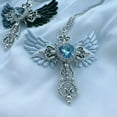 thumbnail image 4 of HOOUN Fashion Wings Cross Pendant Necklace Heart Crystal Choker Punk Jewelry Accessory-Light blue-, 4 of 7