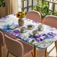 thumbnail image 3 of Spring Flowers Table Cloths for 5 Foot Rectangle Tables, Watercolor Garden Florals Wooden Grain Patio Waterproof Elastic Fitted Tablecloths, Washable Rectangular Table Cover for Camping, 3 of 8