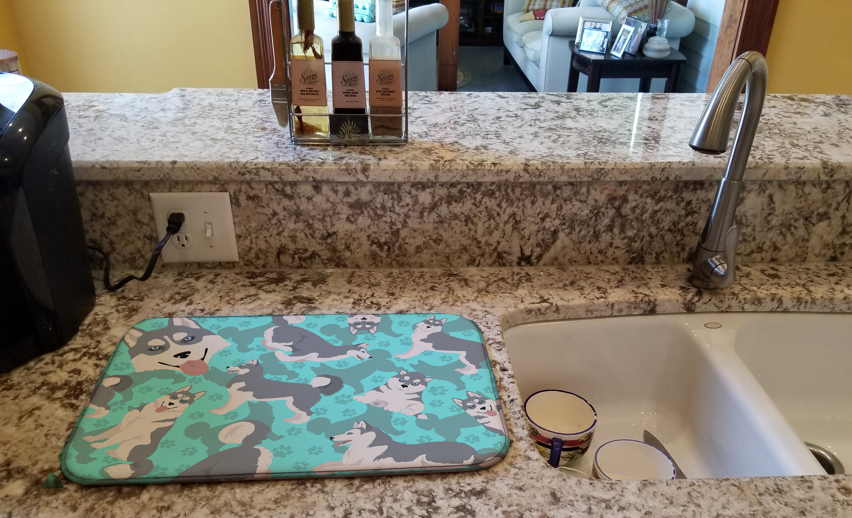 Grey Siberian Husky Dish Drying Mat 14 in x 21 in