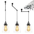 thumbnail image 1 of FSLiving Gimbaled LED Track Pendant Light,Adjustable Height Halo Track Lighting,Retro Pearl Black Socket&Clear Glass Shade, Remote Control with E26 Smart LED Edison Bulb for Vaulted Ceiling -3 Lights, 1 of 9