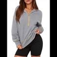 thumbnail image 2 of Sudadera con Capucha de Otoño para Mujer, Sudadera Corta de Larga con Media Cremallera, Jersey de Invierno, Ropa de Moda Gris XL, 2 of 10