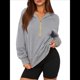 thumbnail image 2 of Sudadera con Capucha de Otoño para Mujer, Sudadera Corta de Larga con Media Cremallera, Jersey de Invierno, Ropa de Moda Gris XL, 2 of 10