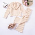 thumbnail image 5 of FYDUU Girls Fall Winter Outfits Girls Outfits 2 Piece Set Soft Knit Hoodie And Pants Casual Fall Spring Toddler Kids Clothes Ribbed Texture Wear 5-6 Years, 5 of 9