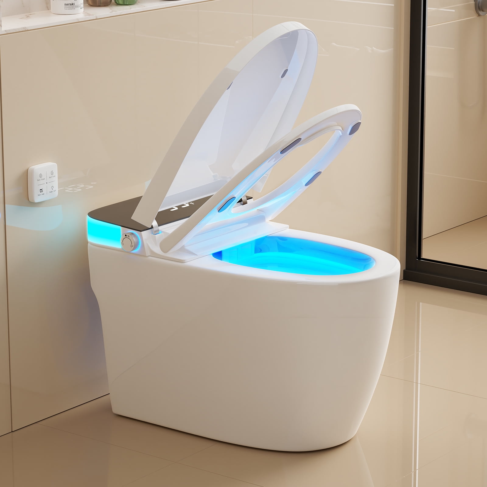 Smart Toilet with Heated Seat & Auto Flushing, Slow Close, Night Light, Remote Control, Water-Saving Siphon Dual Flush, Emergency Flush, UL Certified Safety